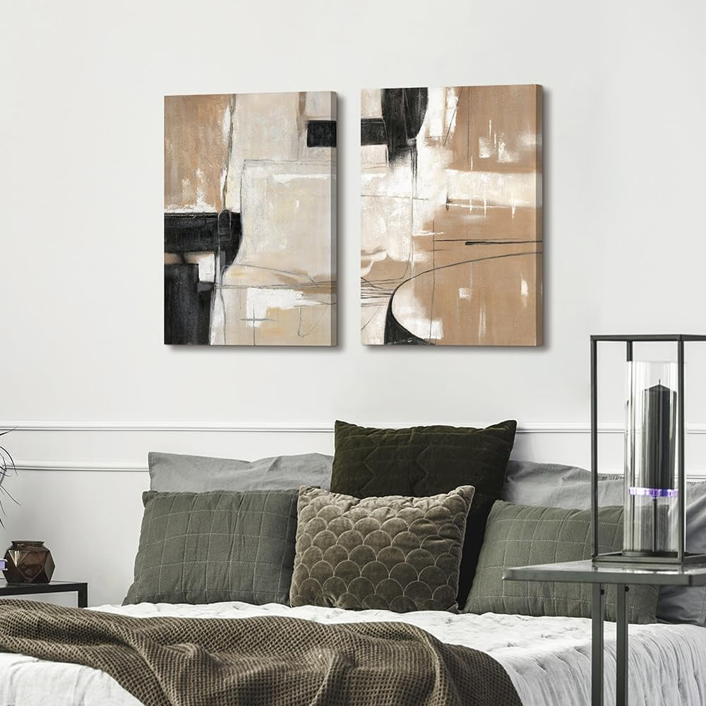 Black Brown Contemporary Abstract Canvas Wall Artwork.