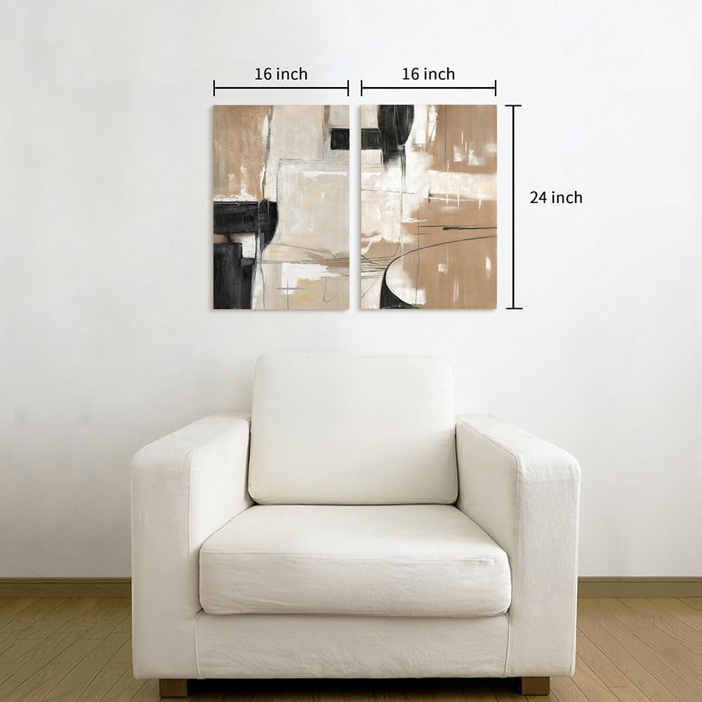 Black Brown Contemporary Abstract Canvas Wall Artwork.