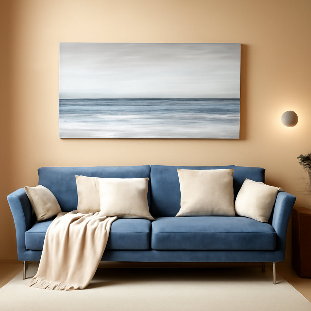 Blue White Textured Abstract Canvas Artwork 20x40 Inches.