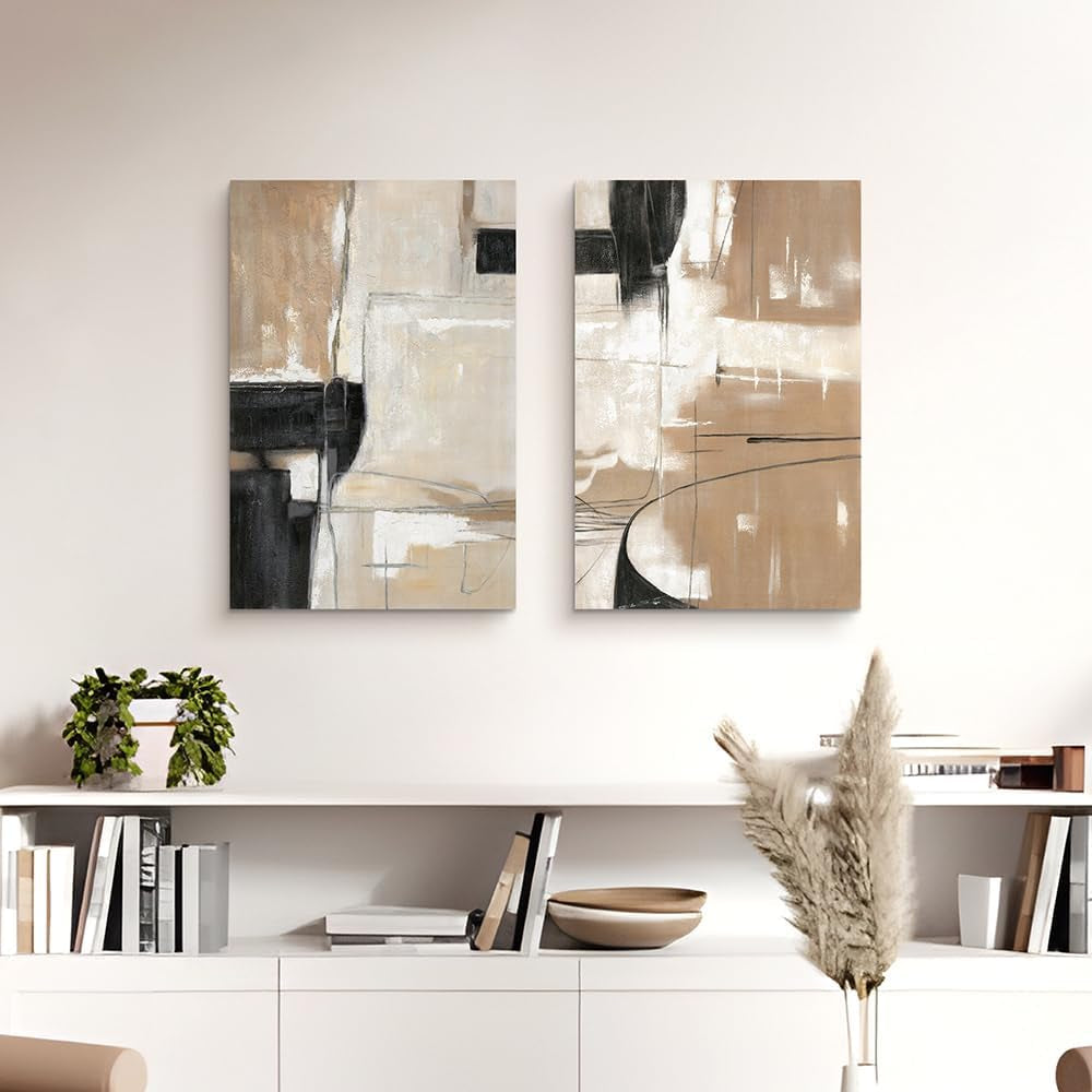 Black Brown Contemporary Abstract Canvas Wall Artwork.