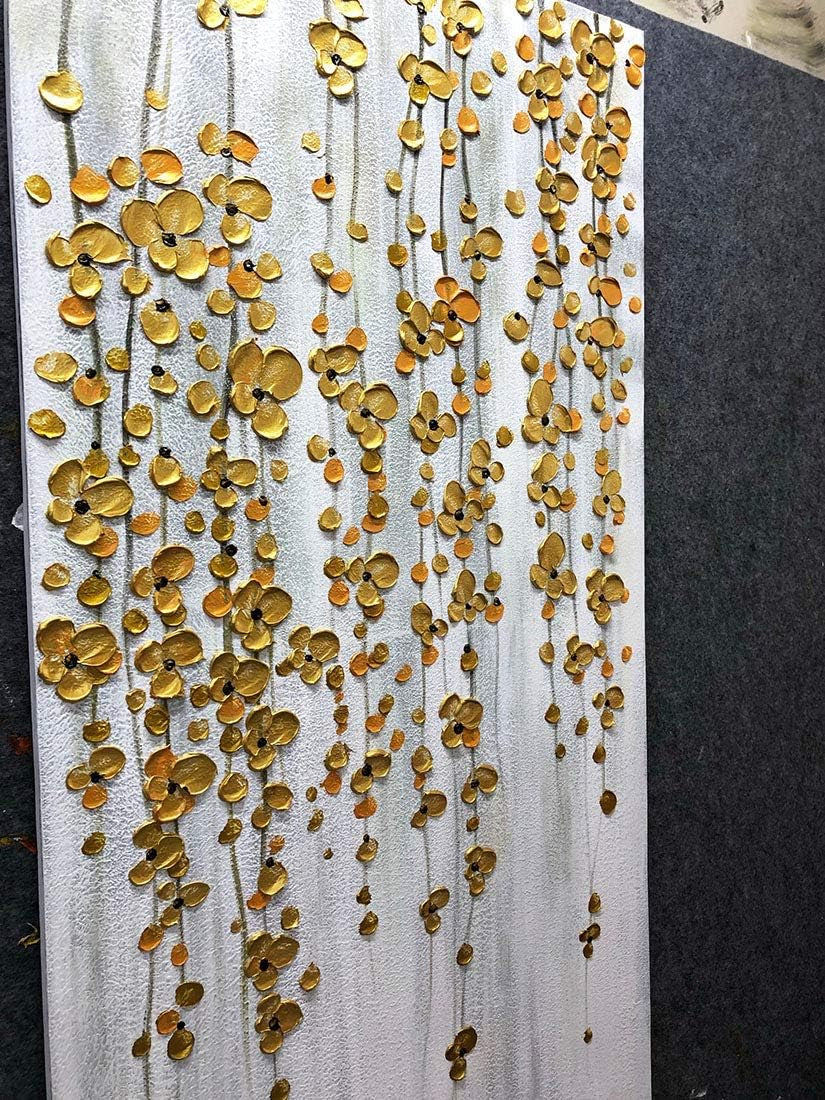 24x48 Silver Gold Hand Painted Canvas Artwork Decor.