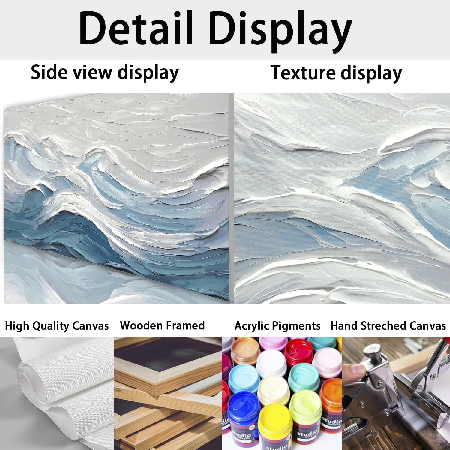 Blue White Ocean Abstract Canvas Artwork 20x40 Inches.