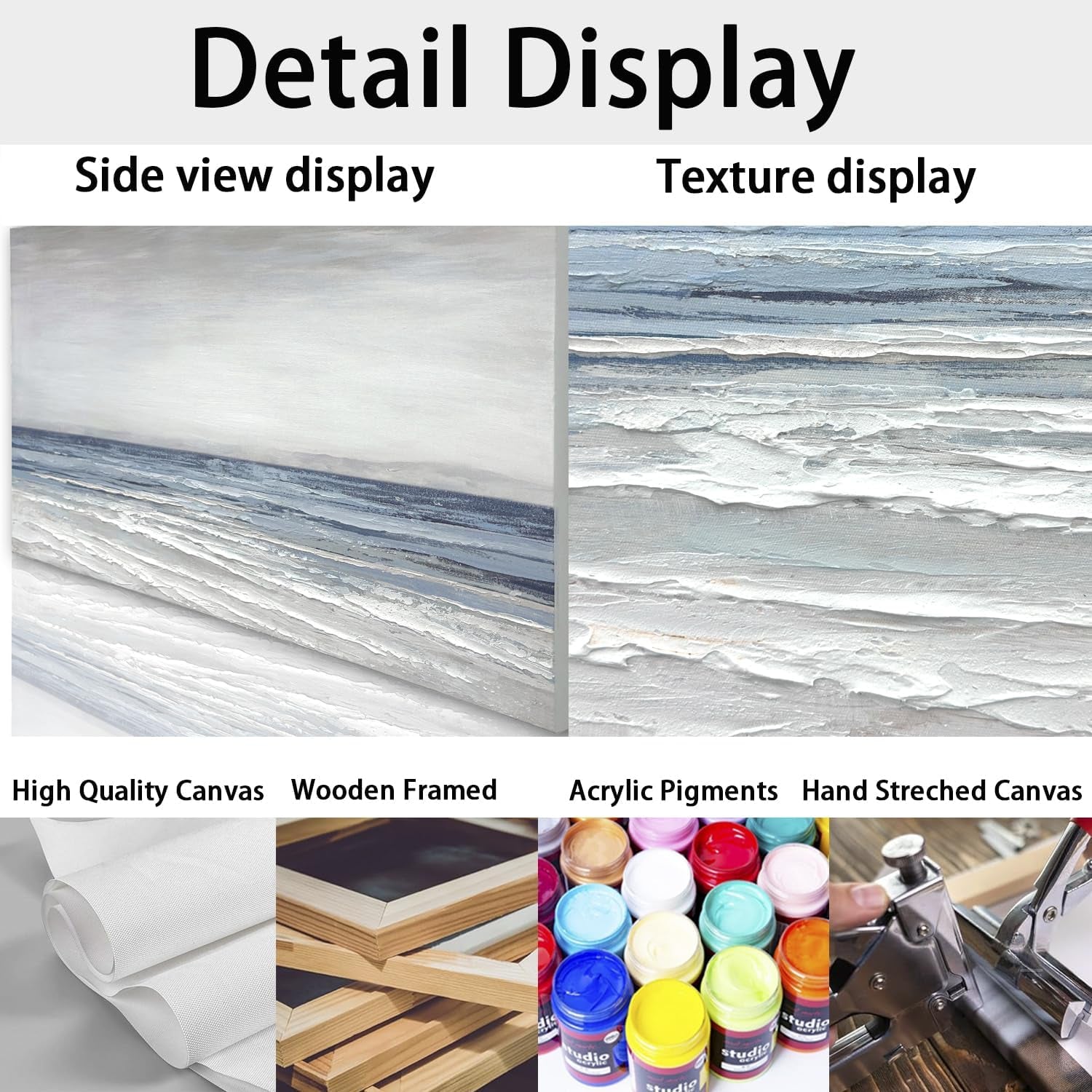 Blue White Textured Abstract Canvas Artwork 20x40 Inches.