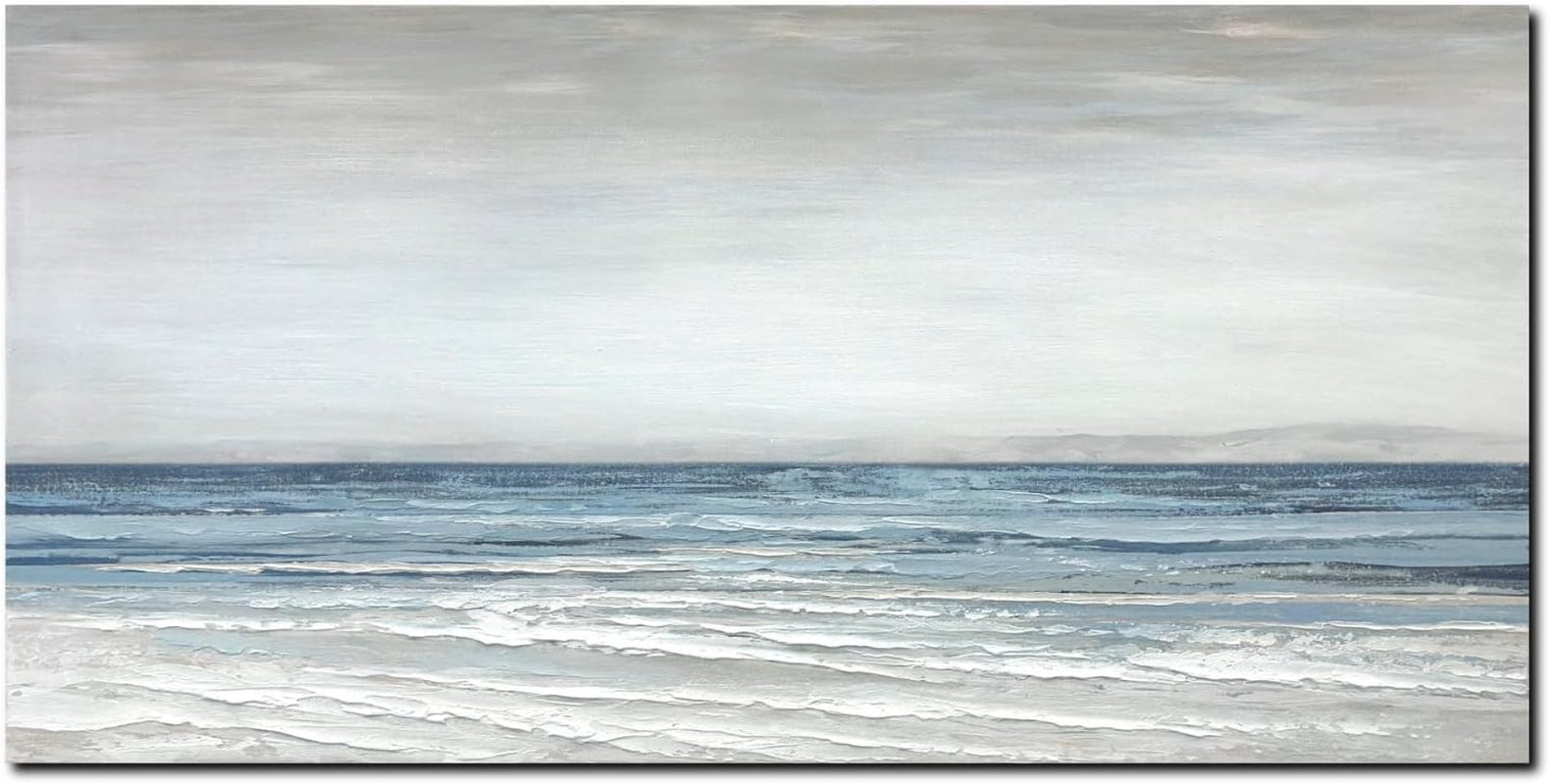 Blue White Textured Abstract Canvas Artwork 20x40 Inches.