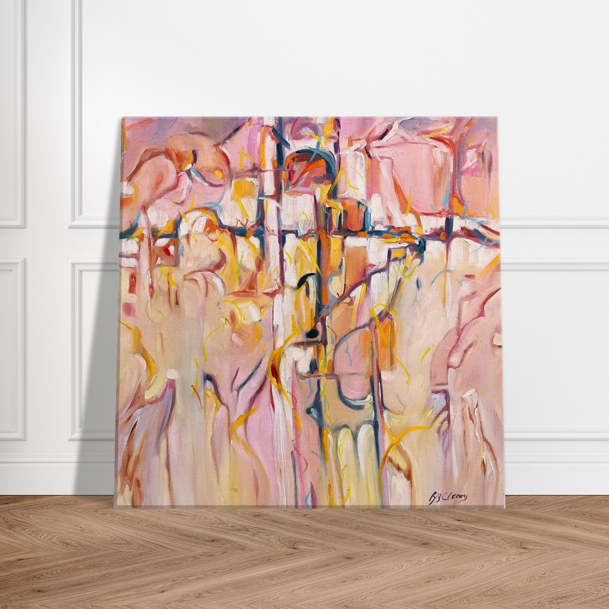 'Abstract Pueblo' Abstract 16x16 inch Print on Canvas I Artwork by American Artist Barbara Cleary.