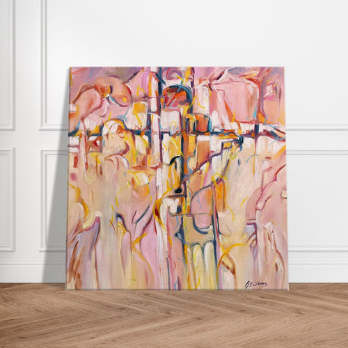 'Abstract Pueblo' Abstract 16x16 inch Print on Canvas I Artwork by American Artist Barbara Cleary.