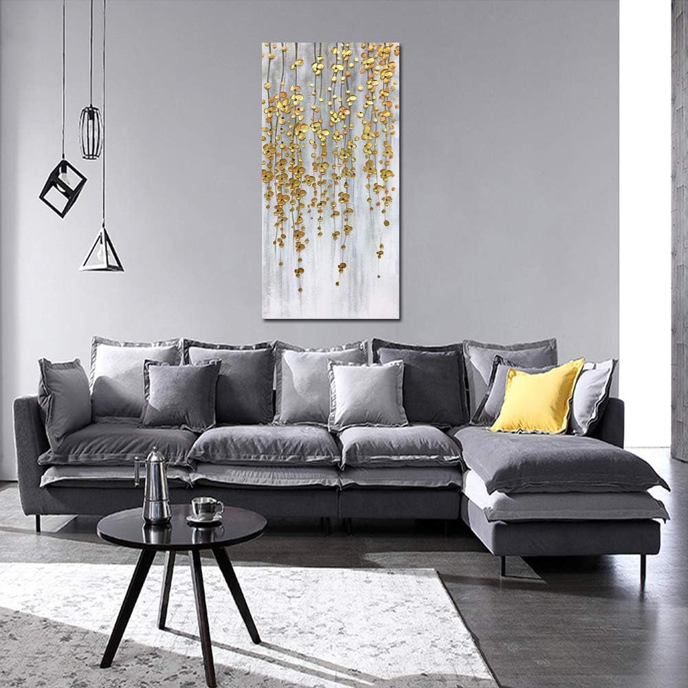 24x48 Silver Gold Hand Painted Canvas Artwork Decor.