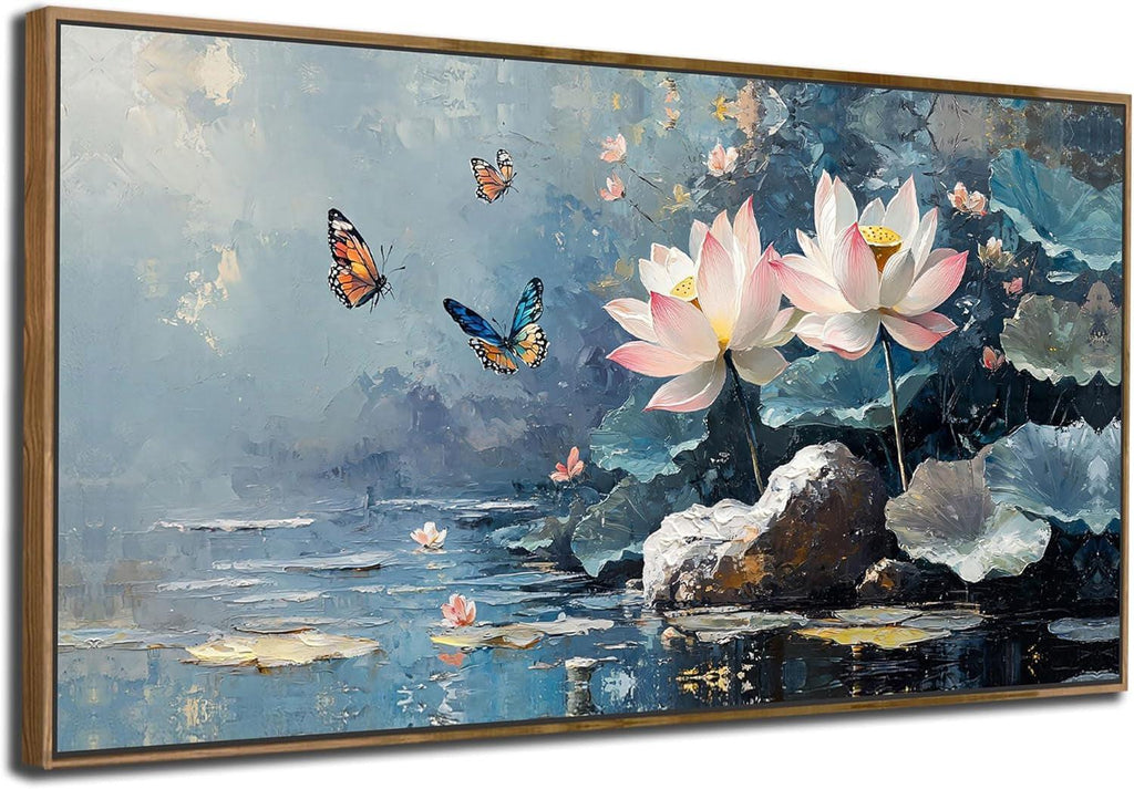 Elegant Floral Lotus Canvas Wall Art 40x20 Framed Canvas.