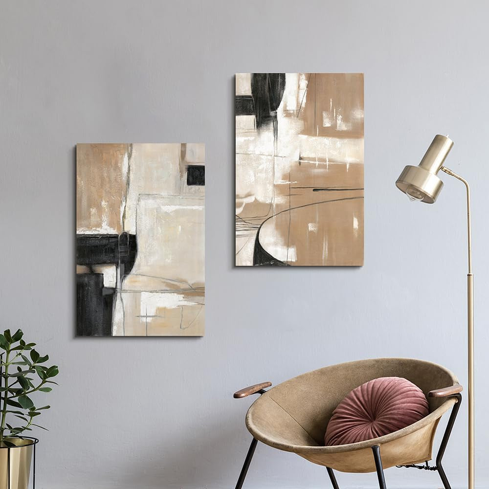 Black Brown Contemporary Abstract Canvas Wall Artwork.