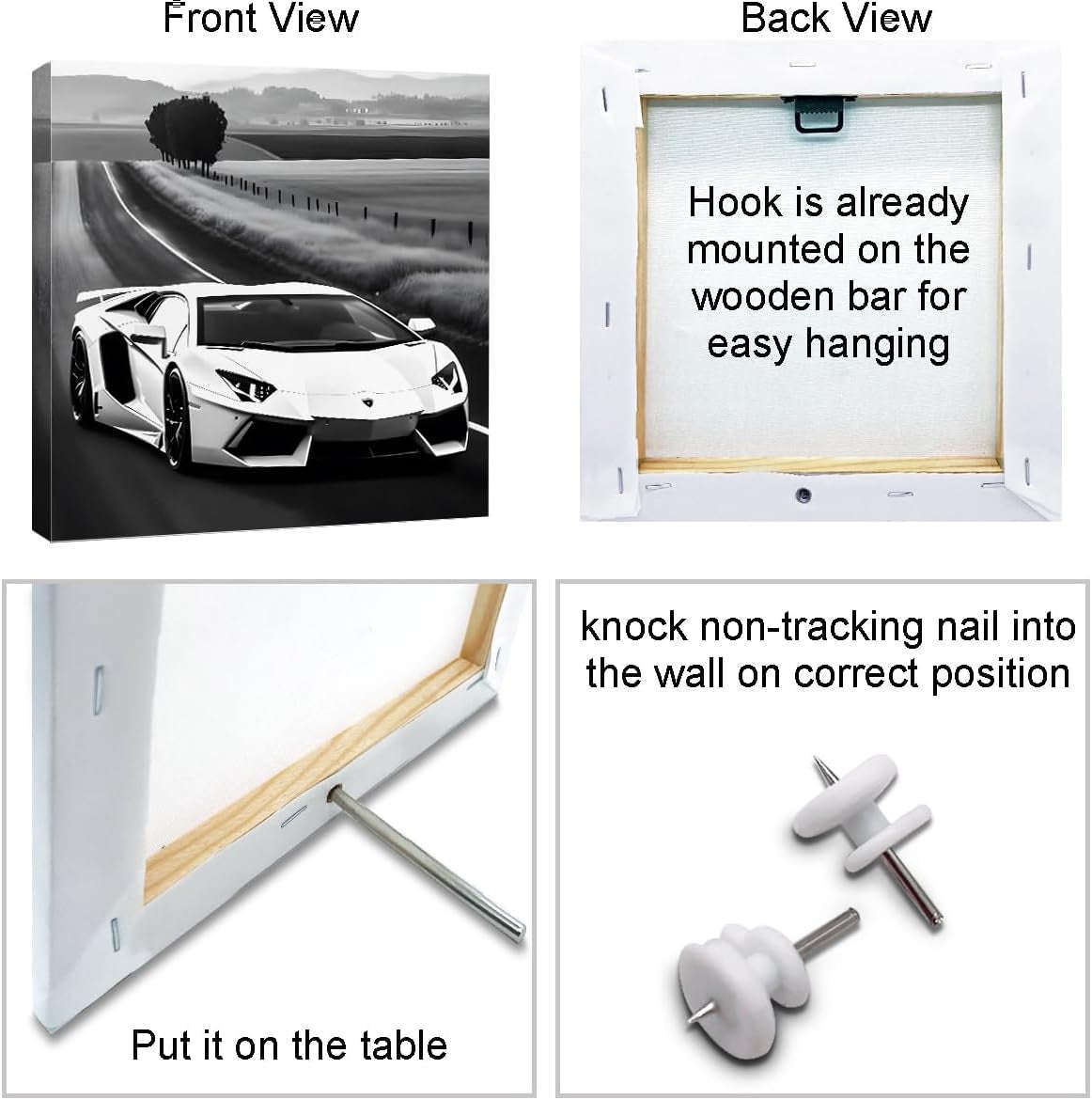 Unframed Four-Panel Racing Car Wall Art Canvas Artwork.