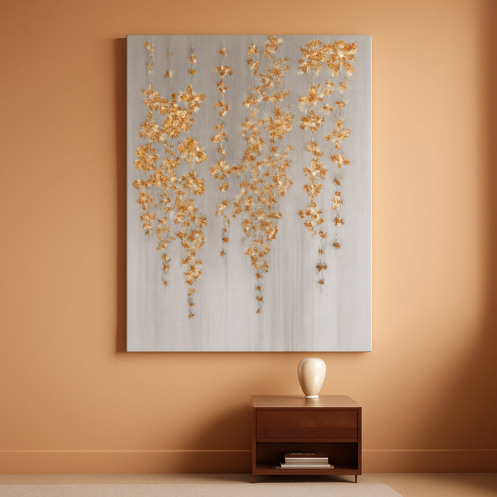 24x48 Silver Gold Hand Painted Canvas Artwork Decor.